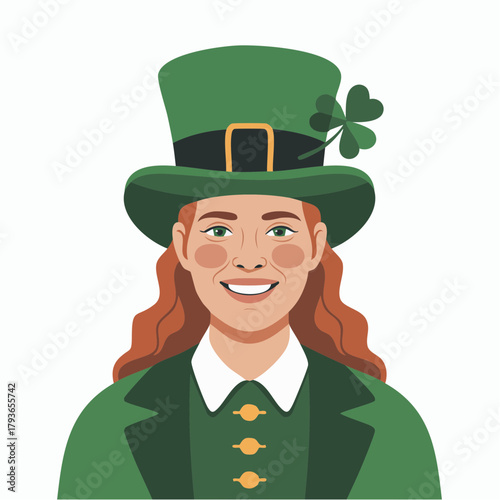 Female leprechaun isolated on white - 2D character vector illustration