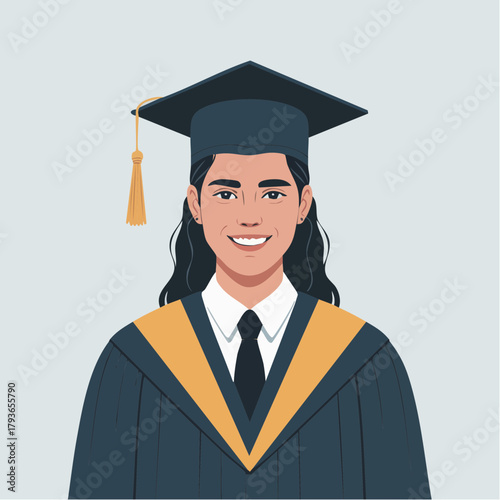 Graduation concept with a student in cap and gown with tassel isolated - 2D animation style vector