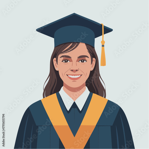 Graduation concept with a student in cap and gown with tassel isolated - 2D animation style vector