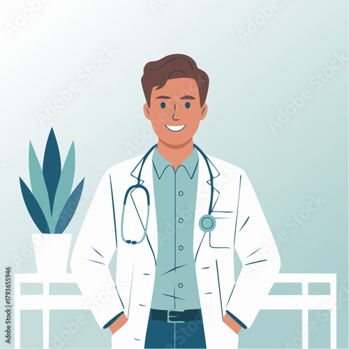 Hospital and healthcare concept - 2D vector illustration of a clinician working in the hospital