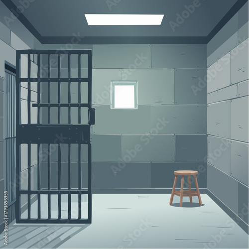 Interrogation room interior with stool and dank interior - 2D vector illustration