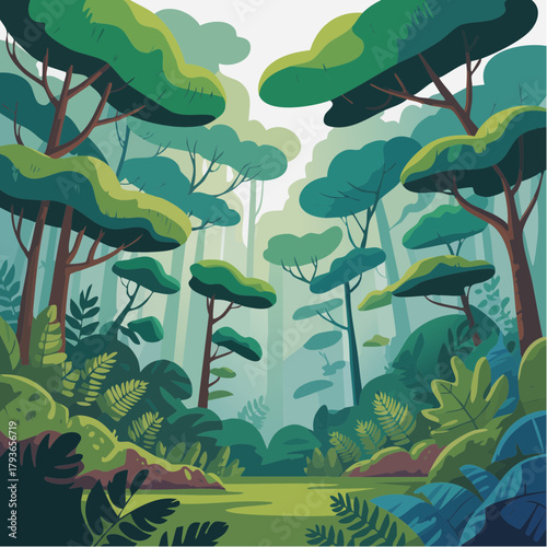 Rainforest scene - wooded ecosystem with trees