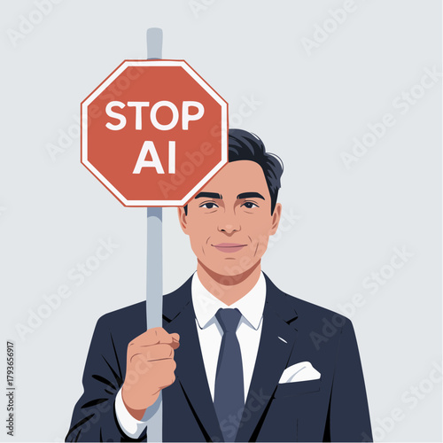 Red octagon stop sign with "Stop AI" - 2D illustration vector