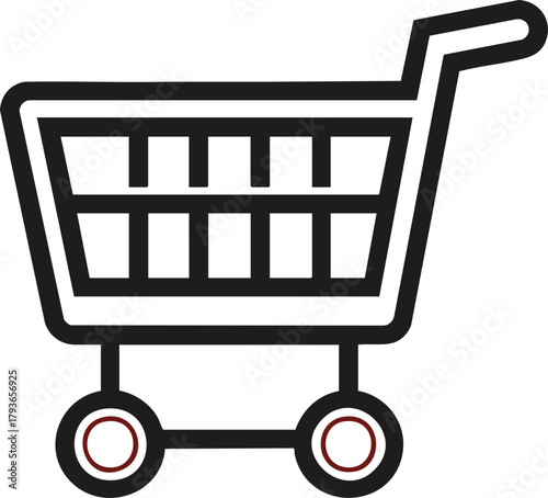 Shopping cart icon with wire basket and wheel for retail purchase