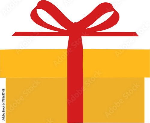 Yellow gift box with red ribbon bow icon for celebration and holiday