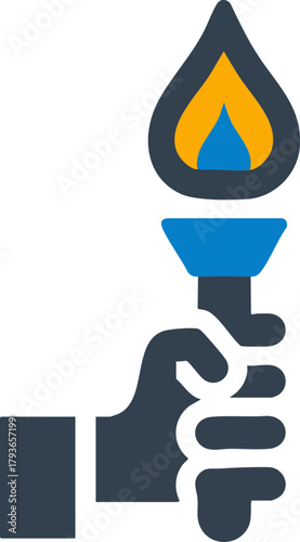Hand holding bright torch flame icon symbolizing hope and guidance