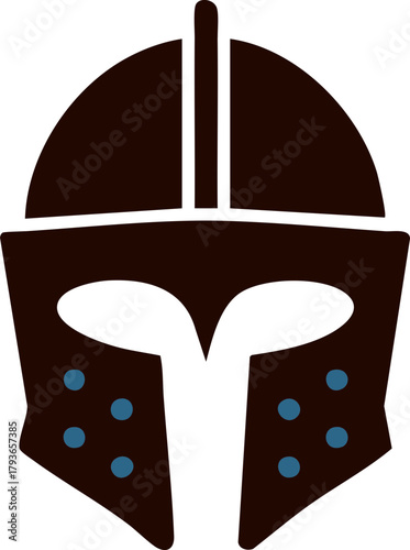 Warrior helmet icon with visor cutout and dot detail in bold style