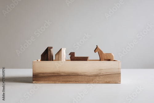 minimalist wooden box featuring nativity scene crafted from ecofriendly materials