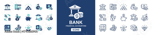 Bank finance accounting icon line set. business success money currency savings financial investment online banking vector signs illustration