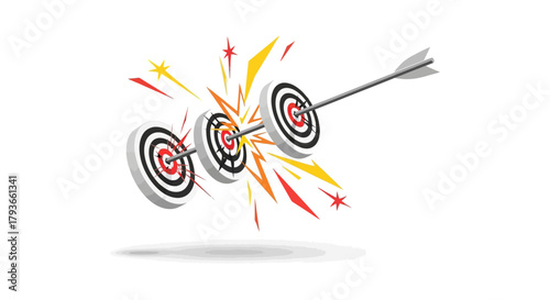 Arrow Hitting Center of Three Targets Success and Achievement Concept