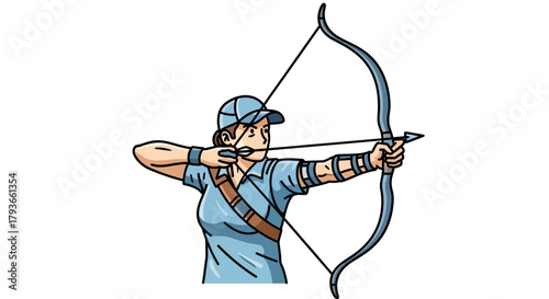 Female Archer with Bow and Arrow Isolated on White Background