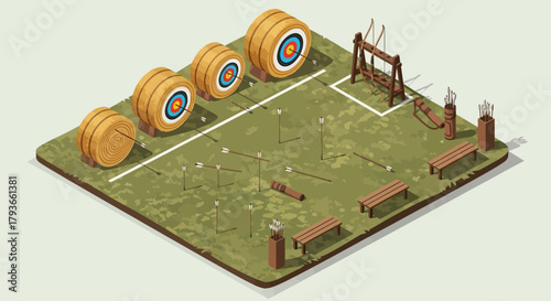 Isometric Archery Range Illustration Sports and Recreation Concept