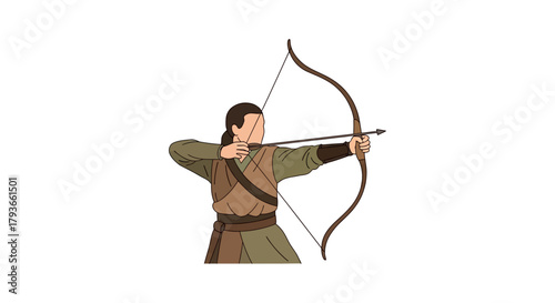Archer aiming bow and arrow vector illustration on white
