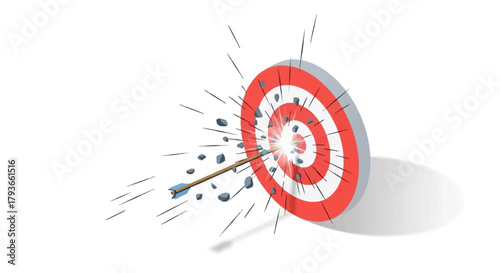 Arrow hitting target bullseye achieving goals business success vector illustration