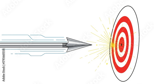 Precise Target Hit Accurate Arrow on Bullseye Illustration