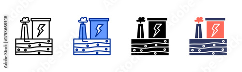 Geothermal Energy icon sheet multiple style collection