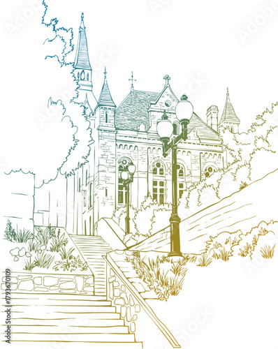 Colorful view of Washington DC, USA. Urban background. Hand drawn sketch. Line art. Ink drawing. Vector illustration.