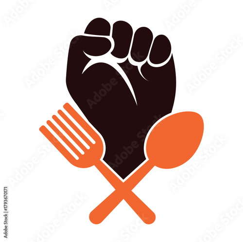Fist food logo design icon vector illustration. Fist hand with fork logo design icon.