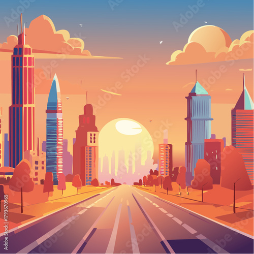 city skyline at sunset vector