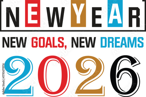 Motivational Happy New Year 2026 Text Art Graphic Design Banner