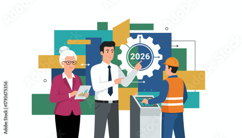 Diverse business team plans 2026 strategy collaborating with industry professionals