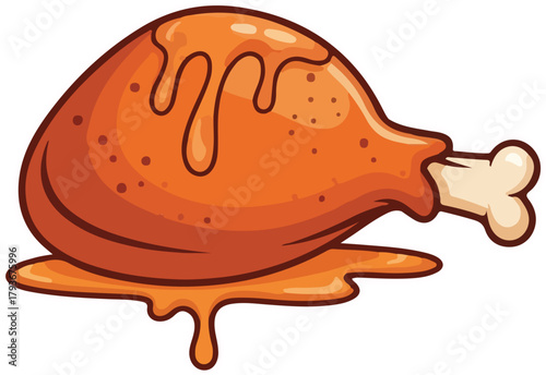 Cartoon Fried Chicken Leg with Sauce Ready to Eat Illustration