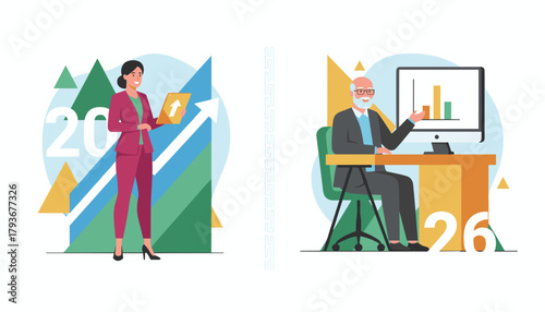 Business leaders analyze data plan strategy and drive successful financial growth