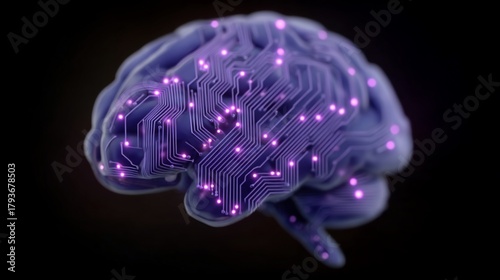 Artificial Intelligence Concept Represented by Brain with Circuit Board Design