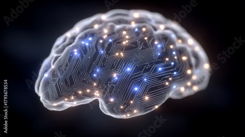 Artificial intelligence concept representing brain connected to computer network