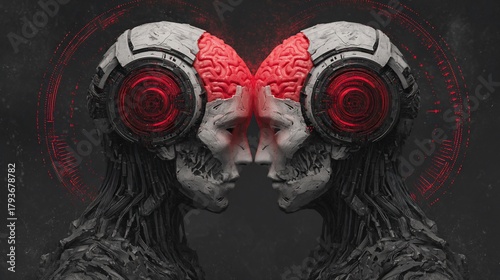 Artificial intelligence symbiosis human connection and augmented reality concept