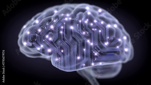 Conceptual depiction of artificial intelligence and brain circuit connections