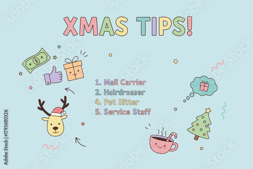 Pastel Christmas tips graphic for mail carriers hairdressers and service staff etiquette