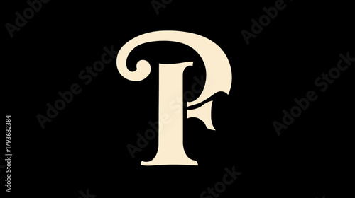 Elegant Cream Monogram PF on Black Background - Stylized Decorative Typography Alphabet Lettering Initial Design