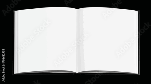 Blank Open Book with Empty White Pages Isolated on Black Background - Perfect for Copy Space, Text, or Design Mockup