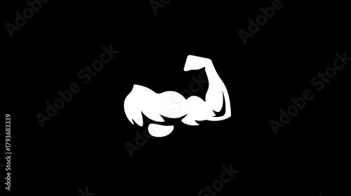 Strong muscular arm bicep flex icon. Graphic symbol of fitness, power, strength, gym workout, and masculine health.