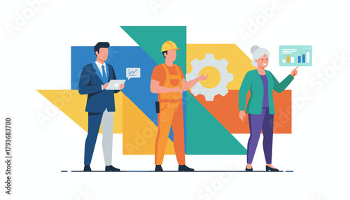 Diverse professionals collaborating executive worker and manager Business industry and data synergy