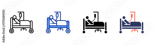 Patient Recovery Bed icon sheet multiple style collection