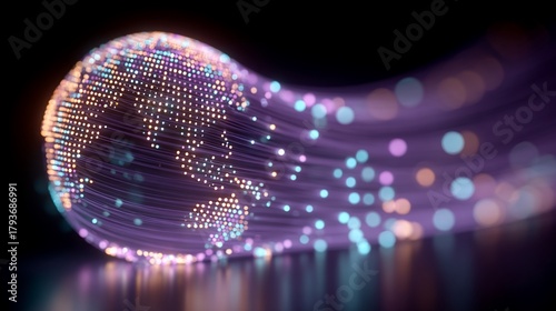 Global Data Network: Fiber Optic Cables Forming a World Map for Communication