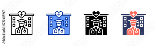 School Health Education icon sheet multiple style collection