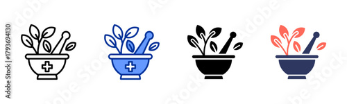 Traditional Medicine Bowl icon sheet multiple style collection