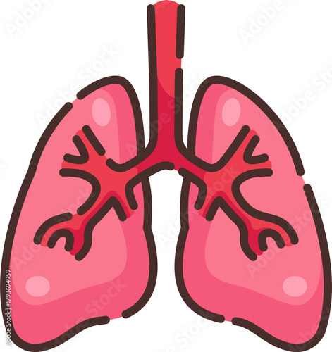 Illustration of human lungs with bronchial tubes, symbolizing breathing, respiratory system, and medical anatomy education