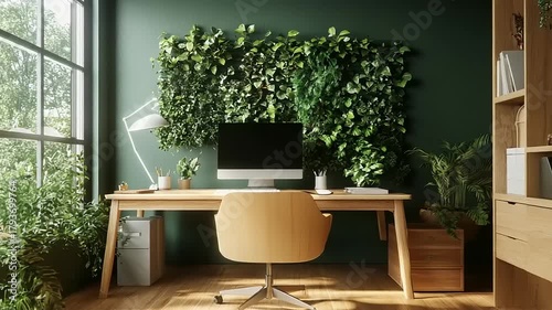 Modern workspace with plants and computer setup