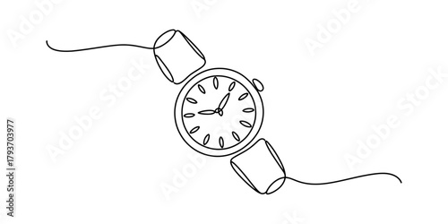 Continuous single line drawing of an elegant analog wrist watch, a timeless symbol of time, precision, and minimalist design concept Vector