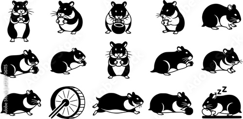 Hamster silhouettes, Hamster vector, Hamster clipart, Hamster icon, Hamster collection set