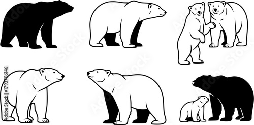 Polar bear silhouettes, Polar bear, Polar bear vector illustration, Polar bear vector, Bear silhouettes, Polar bear clipart set