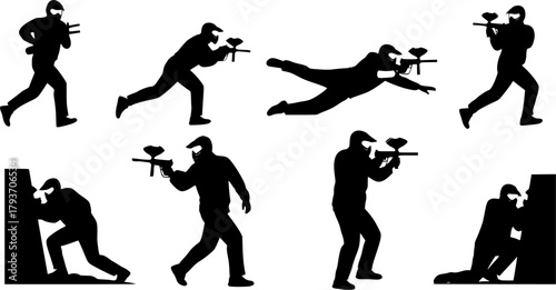 Paintball player silhouettes, Paintball player, Paintball player clipart, Paintball silhouettes, Paintball player set