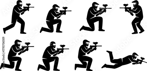 Paintball player silhouettes, Paintball player, Paintball player clipart, Paintball silhouettes, Paintball player set