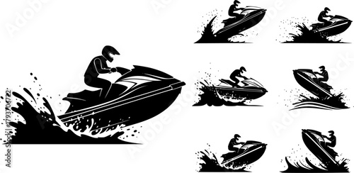 Jet ski silhouette, Jet ski vector, Extreme jet ski silhouette, Jet ski, Jet ski clipart set