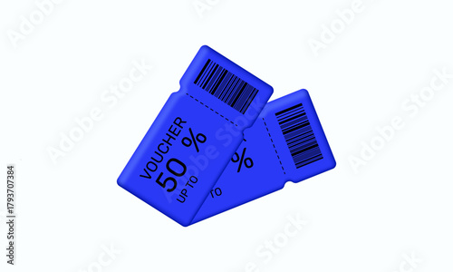 3d icon blue voucher 50 % up to discount coupon sale vector