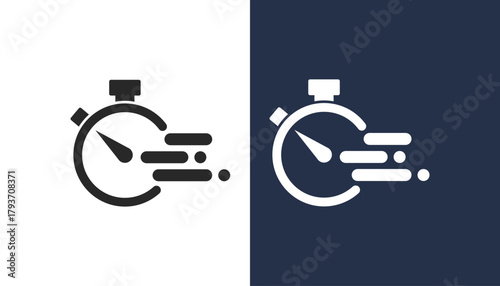 A stylized icon representing a speedy stopwatch with trailing lines to symbolize efficiency and rapid movement.